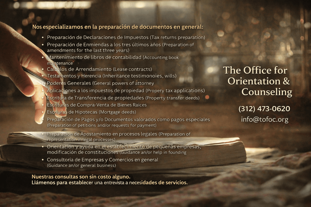 Document preparation services banner – tax returns, amendments, accounting, legal documents, and small business consulting